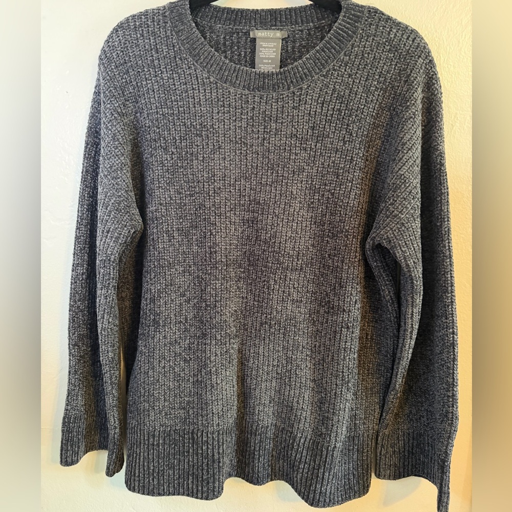 Matty M Gray Textured Knit Sweater Women’s Medium Cozy Crewneck NWOT